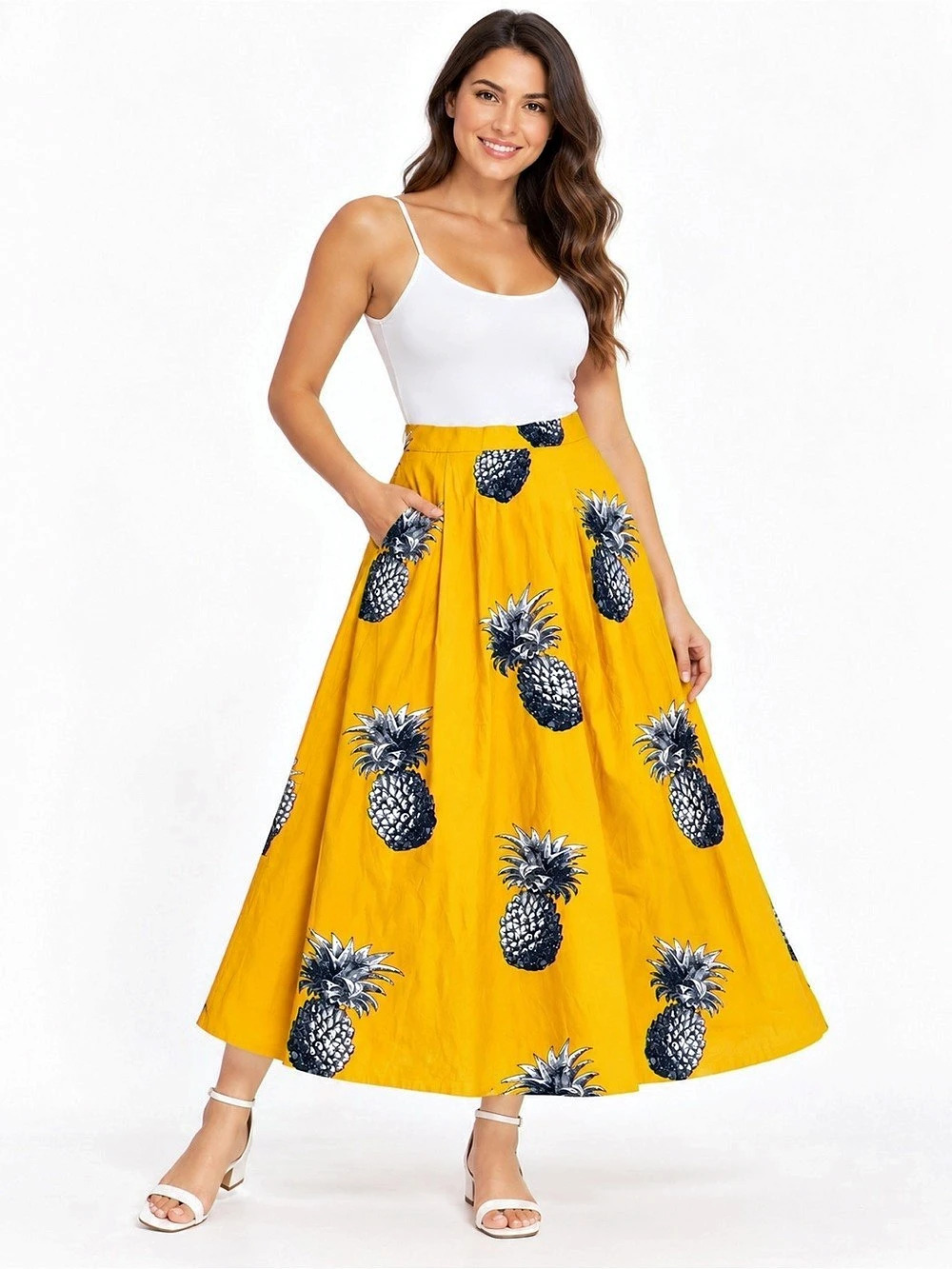 Ann Taylor Pineapple Print Maxi Skirt in Yellow Size 0